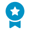 Blue award ribbon with a star icon.